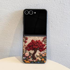 TEMU 폰 케이스: 컬러풀 플라워 트리 G218 접이식 블랙 앤 화이트 TPU 갤럭시 Z 플립 7, Z 플립 6, Z 플립 5, Z 플립 4/3 5G, Z 플립 7 SE/FE용 풀바디 보호, 슬림하고 가벼운 디자인
