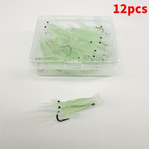 TEMU 12개입 야광 새우 루어 미끼 - 야광 소프트 플라스틱 미끼와 낚시바늘 포함 | 현실적인 민물 및 바다낚시 장비, 야간 낚시에 적합, 모조 새우형 지그, 배스, 송어, 산어, 월아이, 레드피쉬 포획용