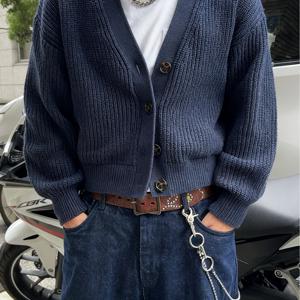 TEMU 남성 빈티지 V넥 니트 가디건 | 캐주얼 루즈핏, 가을/겨울, 버튼 디테일, 단색