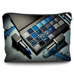 TEMU 1개 샤프 블루 아이섀도 팔레트 & 아이스 화이트 립스틱 휴대용 메이크업 백 - 여성용 아이섀도 색상 & 립스틱 홀더 포함 오거나이저 케이스, 여행 및 일상 사용을 위한 컴팩트 리넨 파우치, 여성 뷰티 스토리지 필수품