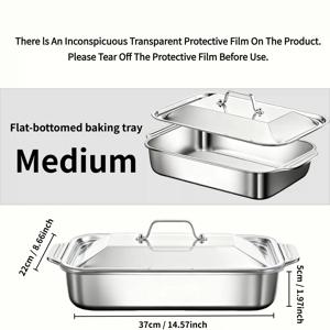 TEMU 3사이즈 스테인리스 스틸 베이킹 디쉬 (뚜껑 포함) - 논스틱 오븐 베이크웨어, 상업용 및 가정용 주방에 적합, 균일한 열 분배, 캐서롤, 파이 플레이트, 그라탱용 내구성 있는 직사각형 팬 - 스토브, 그릴, 야외 요리용