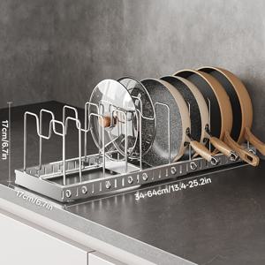 TEMU 1개 확장형 스테인리스 스틸 냄비 랙 | 조절 가능한 클립 수납 선반 (도마 및 식기용), 주방용 조리대 정리대, 스탠딩 선반|식기건조대