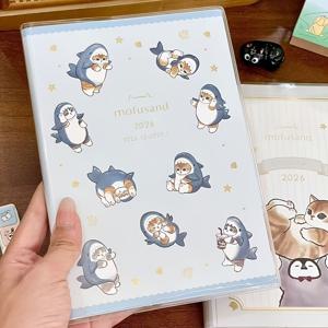 TEMU 샤크 캣 2026 B6 일본식 일러스트 플래너 - 귀여운 샤크 캣 테마 소프트 다이어리 & 일정관리책, 일본식 저널링, 스케줄링, 여행에 적합한 수평선 페이지, 휴대용 플래너 북|달력|달력|캘린더
