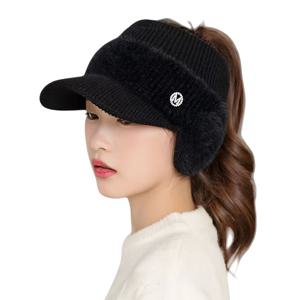 TEMU 겨울 썬햇 - 귀마개 디자인, 솔리드 컬러 베이스볼 캡, 귀 보호 기능, 여성용 아웃도어 메쉬 탑햇, 따뜻하고 두꺼운 여성 학생용 아웃도어 모자, 패셔너블하고 다용도 와이드 브림 베이스볼 캡