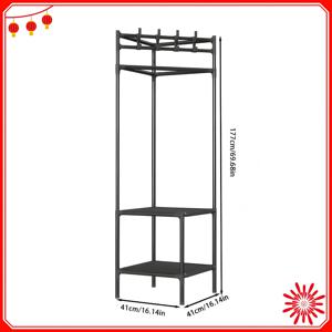 TEMU 흰색/검은색 메탈 코너 보호 랙 (후크 포함) - 침실 및 거실에 적합한 세련된 2단 수납, 페인트 표면 및 독립적인 디자인, 재킷, 모자 및 액세서리에 적합, 방 꾸미기 향상.