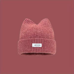 TEMU 여성용 고양이 귀 비니 모자 - 부드러운 겨울용 따뜻한 고양이 귀, 캐주얼 스타일 (재봉 없이 라벨 장착 가능)|모자