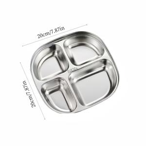 TEMU SUS304 스테인리스 스틸 사각 얼굴 분할 식판 1개, 3/4구역 식판, 스테인리스 스틸 분리 식판, 저녁 간식에 적합, 성인 및 캠핑족을 위한 금속 식판, 조리량 제어에 적합하며 파티에 적합합니다.