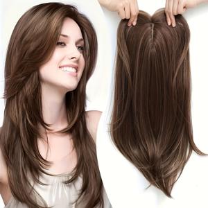 TEMU 여성을 위한 우아한 직모 헤어탑퍼 - 자연스러운 보풀로 가득한 전체 헤드 커버지, 안전한 핏, 스타일링이 쉬움, 얇은 헤어를 위한 완벽한 헤어피스, 세련된 헤어피스, 안전한 핏 헤어피스