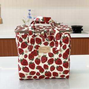 TEMU 신모델 시골풍 딸기 핸드헬드 보온백, 대용량 아이스백, 야외용 핸드헬드 냉장백 (식품 접촉 불가)|얼음주머니