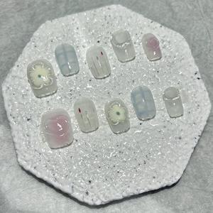 TEMU 도파민 테마의 귀여운 만화 디자인의 수제 네일 10개, 탈착식 달콤하고 장난기 넘치는 짧은 인조 네일 (젤리 글루 1개, 파일 1개, 스틱 1개 포함; 참고: 글루는 포함되어 있지 않음)|네일