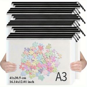 TEMU A3, A4, A5 사이즈의 플라스틱 메시 지퍼 문서 가방 18개 세트. 학교 및 사무용품 정리, 퍼즐 및 게임 보관에 적합합니다.