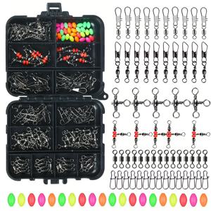 TEMU 140개 낚시용품 박스 접착 액세서리 세트: 강화된 핀, 팔자 커넥터, 삼중 고리, 낚시용 구슬