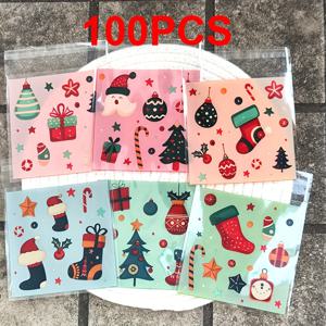 TEMU 산타 양말, 크리스마스 트리, 장식 디자인이 특징인 축제 선물 가방 100개 세트 - 다양한 패턴과 스타일리시한 디자인 - 포장, 장식 및 선물에 이상적