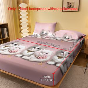 TEMU 1개 심플 모던 커플 귀여운 고양이 패턴 프린팅 브러시드 피트 시트, 침실 프린팅 침대 커버, 매트리스 커버, 매트리스 보호 커버, 보호 커버, 침구 (베개 커버 미포함)