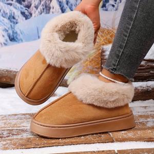 TEMU 여성용 두꺼운 밑창 플러시 슬리퍼, 가을 겨울 실내용, 야외용 플러시 슬리퍼, 커플용 따뜻한 스노우 부츠, 여성 신발