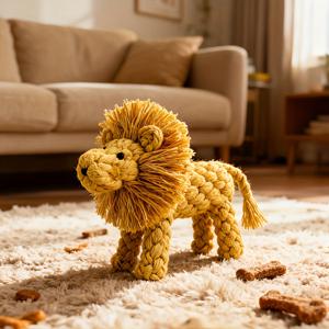 TEMU 애완 동물 씹기 장난감, 사자 모양 로프 강아지 장난감, 씹는 시기에 튼튼하고 안전함, 무독성, 크리스마스 선물로 완벽, 야외에 휴대하기 쉬움, 집에서 매일 상호 작용하는 놀이에 적합, 중간 크기 및 소형견에게 이상적, 씹기 방지