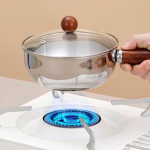 TEMU 다기능 스테인리스 스틸 냄비, 내열 나무 손잡이 | 인덕션 스토브, 미끄럼 방지, 균일한 가열 바닥 - 기숙사, 사무실, RV, 작은 주방, 1인 가구 요리에게 적합