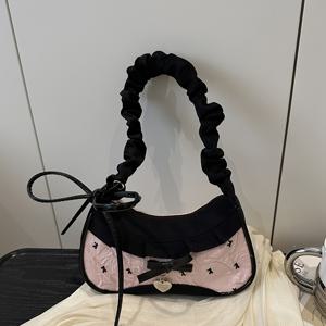 TEMU 2가지 색상 - 스타일리시 여성 숄더백, 레트로 컬러 블록 패치워크 핸드백, 지퍼 잠금 & 고정 숄더 스트랩, 데일리 출퇴근, 쇼핑, 데이트에 적합, 완벽한 휴일 선물 - 리본 장식 스몰 스퀘어 백 | 스위트 스타일