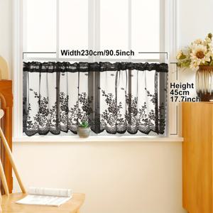 TEMU 1개 레이스 실 작은 꽃 클래식 블랙 커피 커튼, 간단하고 달콤한 스타일의 로드 포켓이 있는 레이스 실 커튼, 주방 식당용 화이트 창문 밸런스, 창문 문 장식, 캐비닛 커버