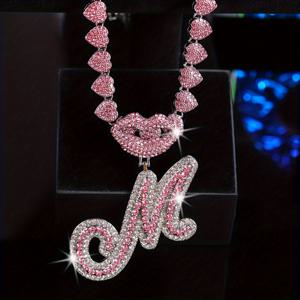 TEMU 1개 유럽&미국 패션 힙합 26자 입술 펜던트 로마스 플립 목걸이 여성 주얼리 액세서리