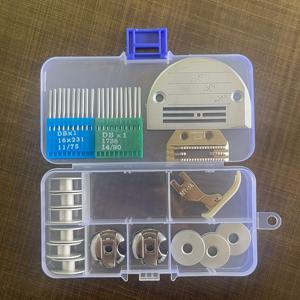 TEMU 34개 산업용 가정용 재봉틀 액세서리 (플랫 카용), 9개 보빈, 2개 보빈 케이스, 1개 NT-18 압착 발, 10개 DB*1 14/19 바늘, 10개 DB*/75 바늘, 스케일이 있는 플랫 카 E 바늘판 1개, 1개 피드 독, 1개 보관 상자