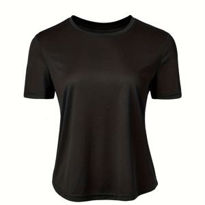 TEMU 여성용 경량 통기성 속건성 운동 티셔츠, 라운드 넥, 단색 반팔 스포츠 상의