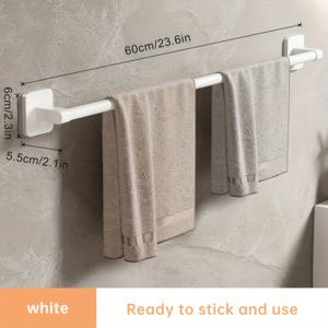 TEMU Musurjoy 욕실 및 주방용 수건 걸이, 매끄러운 벽면에 수건 및 옷 걸기에 적합, 공간 알루미늄으로 제작된 속이 빈 긴 막대와 ABS 베이스로 못 없이 간편하게 설치 가능, 화이트 색상으로 제공