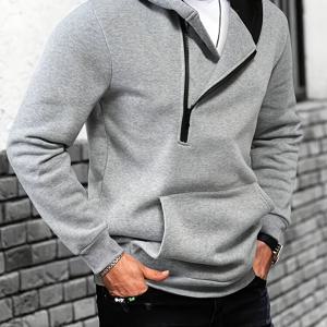 TEMU 노벨티 대각선 지퍼 후드티, 남성 캐주얼 스트레치 후드 스웨트셔츠 자켓, 남성 스포츠웨어