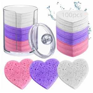 TEMU 100개 천연 생분해 압축 페이셜 스펀지 포함 보관 용기 깊은 클렌징 각질 제거 부드러운 메이크업 제거 모든 피부 타입용