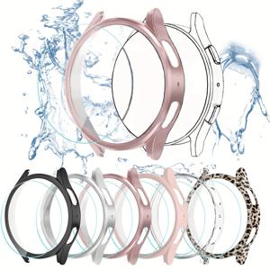 TEMU 삼성 PC 할로우 케이스 + 플레이트 세트 - 박스 6개/세트, 남녀공용 혼합 색상 패셔너블 낙하 방지 PC 스마트 워치 케이스 및 강화 유리 스크린 보호 필름, 삼성 갤럭시 케이스 40mm/44mm, 삼성 4/5/6/7 호환