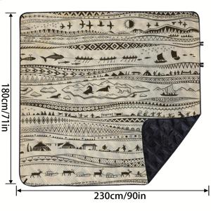 TEMU 1개 빈티지 트라이벌 패턴 피크닉 매트 | 접이식, 휴대용, 생생한 디지털 프린트, 세탁기 사용 가능, 모든 계절 야외 활동에 적합