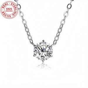 TEMU 여성용 S925 스털링 실버 클래식 식스클로 큐빅 합성 지르코니아 펜던트 목걸이 - 올매치 라이트 럭셔리 쇄골 체인 생일 파티 패션 주얼리, 무게 1.4g|은목걸이