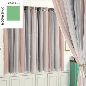 TEMU 침실, 베이 윈도우, 거실용 간편 커튼 1개입. 두꺼운 하늘색 그라데이션 디자인과 빈 별이 새롭고 깨끗한 느낌을 연출합니다.