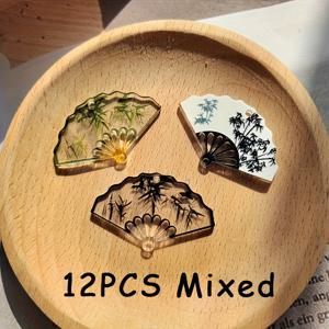 TEMU 12개 중국 대나무 부채 참 - 투명 아크릴 전통 아시아 펜던트, DIY 주얼리 만들기, 귀걸이, 머리핀, 키체인용 - 빈티지 부채 모양 공예 비즈, 정통 중국 모티프 (12개)