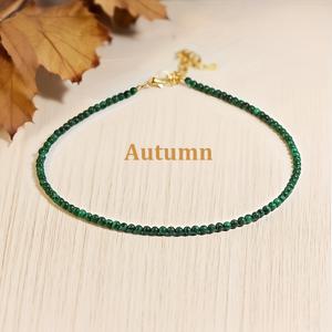 TEMU 1개 천연석 그린 말라카이트 4mm 라운드 비즈 초커 목걸이 - 빈티지 스타일 여성용 섬세한 비즈 주얼리, 캐주얼 착용 및 선물용, 사계절 내내 사용 가능한 천연석 디자인