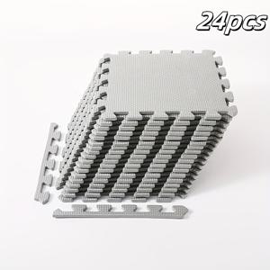 TEMU 요가 매트 피트니스 바닥 매트 24개 세트 (각 30cm x 30cm, 두께 1cm). 크로스 패턴의 EVA 소재로 제작되었습니다. 이 인터로킹 디자인은 요가 스튜디오, 거실, 침실, 헬스장, 기숙사 등에 적합합니다.