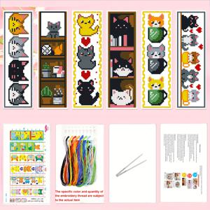TEMU 1세트 프린팅 크로스 스티치 키트 (북마크 6개 포함) - 귀여운 고양이 패턴 DIY 아트, 11CT 미디엄 그리드, 삼가닥 자수실, 초보자와 공예 애호가를 위한 크로스 스티치 장식, 홈 데코, 선물용