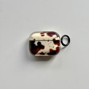 TEMU 패션 레트로 브라운 프린트 블랙 잉크젯 + 링 투명 이어폰 케이스, 에어팟 프로 2/에어팟 프로 3/에어팟 4/에어팟 2 호환