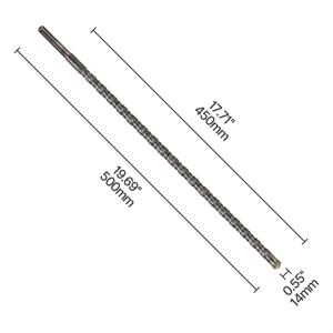 TEMU GCC 호환 초경 내열성 (최대 60°C) 장기 내구성 1피스 SDS 플러스 크로스 커터 헤드 8-30mm 듀얼 오거 디자인 - 500mm 길이 콘크리트, 벽돌, 벽 드릴링용 - 4개의 절삭날, 듀얼 스파이럴 돌출, 효율적인 폐기물 제거, 장기 콘크리트 드릴링