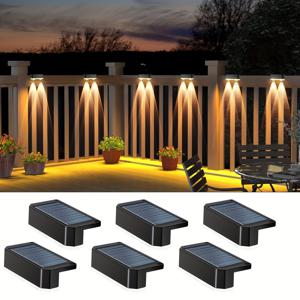 TEMU 6개 업그레이드된 태양광 실외 계단 조명 (십자형 디자인), 따뜻한 조명/흰색 조명/RGB - 울타리, 파티오, 데크, 마당 및 통로에 적합