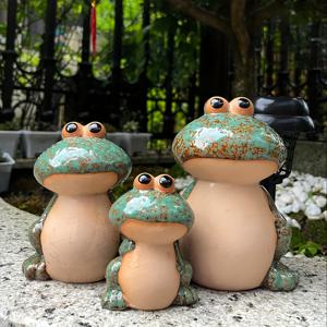 TEMU 3개 세트 귀여운 도자기 개구리 정원 장식품, 정원 연못 및 파티오 장식용 여름 가든 데코