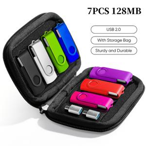 TEMU USB 플래시 드라이브 세트: 7팩 128MB/4GB/16GB/32GB USB 2.0 손가락 드라이브, 저장 포켓 및 2개의 USB-C 어댑터 포함, 데이터 전송용 휴대용 메모리 스틱, OTG 폰, 맥, PC, 노트북과 호환 가능