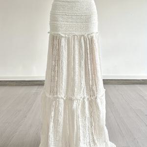 TEMU SassyGals 프랑스 영감을 받은 레이스 트리밍 자카드 반투명 스커트 - 낮은 허리, 효과, 우아한 여름 여성 드레스, 세련된 레이스 디테일링