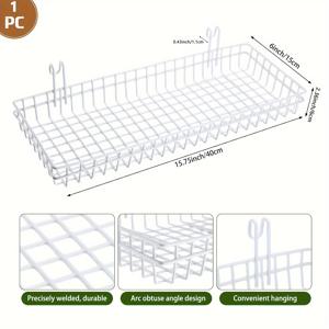 TEMU 현대적인 블랙 앤 화이트 메탈 와이어 행잉 바스켓 - 식물, 홈 , 주방 필수품을 위한 다기능 벽 그리드 정리함, 발코니 난간 및 창틀에 적합, 크기: 39.88X14.99X5.84 Cm, 선반 바스켓