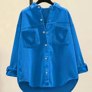 TEMU 여성용 패션 셔츠, 편안하고 부드러운 코듀로이 소재, 앞주머니와 롱 헴 디자인, 가을 겨울 착용에 적합|블라우스|셔츠|옷