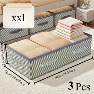 TEMU 3개 세트 헤비듀티 패브릭 침대 밑 수납 컨테이너 - 접이식 공간절약형 오픈탑 디자인, 옷장 및 침대 아래 정리함, 시즌 장식용, 홈/기숙사/사무실 정리에 이상적, 헤링본 패턴, 튼튼한 구조, 침대 밑 수납 보관함