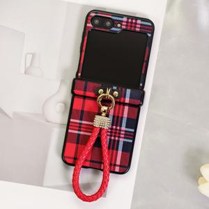 TEMU 삼성 갤럭시 Z 플립 시리즈 휴대폰 (7, 6, 5, 4, 3 5G 모델 포함)용, 페이크 넥스트랩 디자인의 우아한 투톤 합성 인조 가죽 케이스