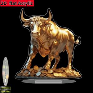 TEMU 2D 평면, 1개 골든 머니 카우 장식 - 부와 번영을 상징하는 코인 베이스가 있는 아크릴 탁상 장식품, 홈 & 오피스용, 농가 스타일 - 생일, 새해, 집들이 선물로 딱! 조립 불필요, 클래식 디자인, 정교한 공예, 데코 피규어, 홈 데코레이터, 2D 플랫