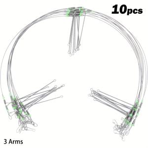 TEMU HQZOOMEE는 70LB 강도에 평가된 고강도 스테인리스 스틸로 제작된 낚시 리더 10개 세트를 제공합니다. 이 와이어 리더는 2, 3, 4 또는 5개의 암으로 구성되어 있으며, 바다 낚시용으로 설계되었습니다. 스냅 및 루미가 포함된 태클 리그가 포함되어 있습니다.