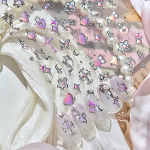 TEMU 1개 Y2K 스타일 핑크 천체 홀로그래픽 네일 스티커 진주 포함 - 달, 별, 하트 & 십자 디자인, 여성용 자체 접착 재사용 가능한 네일 아트 장식, 휴일 및 생일 선물에 완벽한 네일 액세서리, 기발한 네일 아트, 내구성 있는 네일 아트, 네일 아트 스티커, 네일 아트 스티커, 네일 스티커, 보석 스티커, 네일 부품